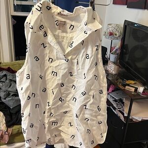 Chico's White Sleeveless Blouse with Black Letter Print